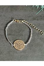 Gold Plated Filigree Disc and Champagne Bead Bracelet