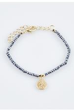 Gold Plated Navy Bead Filigree Teardrop Bracelet