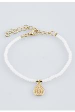 Gold Plated White Bead Filigree Teardrop Bracelet