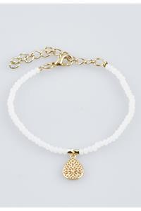 Gold Plated White Bead Filigree Teardrop Bracelet