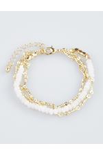 Layered Gold Plated Strand White Bead Bracelet