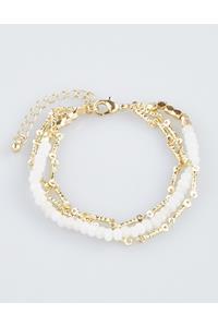 Layered Gold Plated Strand White Bead Bracelet