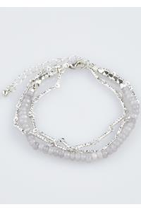 Layered Silver Plated Strand Grey Bead Bracelet