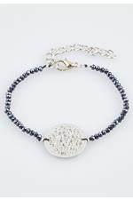 Silver Plated Filigree Disc and Navy Bead Bracelet