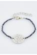 Silver Plated Filigree Disc and Navy Bead Bracelet