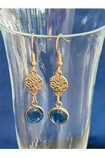 Gold Filigree Disc Blue Sapphire Drop Earrings