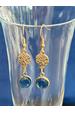 Gold Filigree Disc Blue Sapphire Drop Earrings