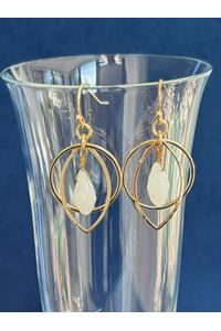 Gold Plated Geometric and White Opal Earrings