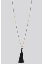 Long Black Cord and Gold Bead Tassel Necklace