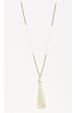 Long Cream Cord and Gold Bead Tassel Necklace