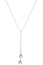 Long Silver Plated Chain Crystal Drop Necklace 